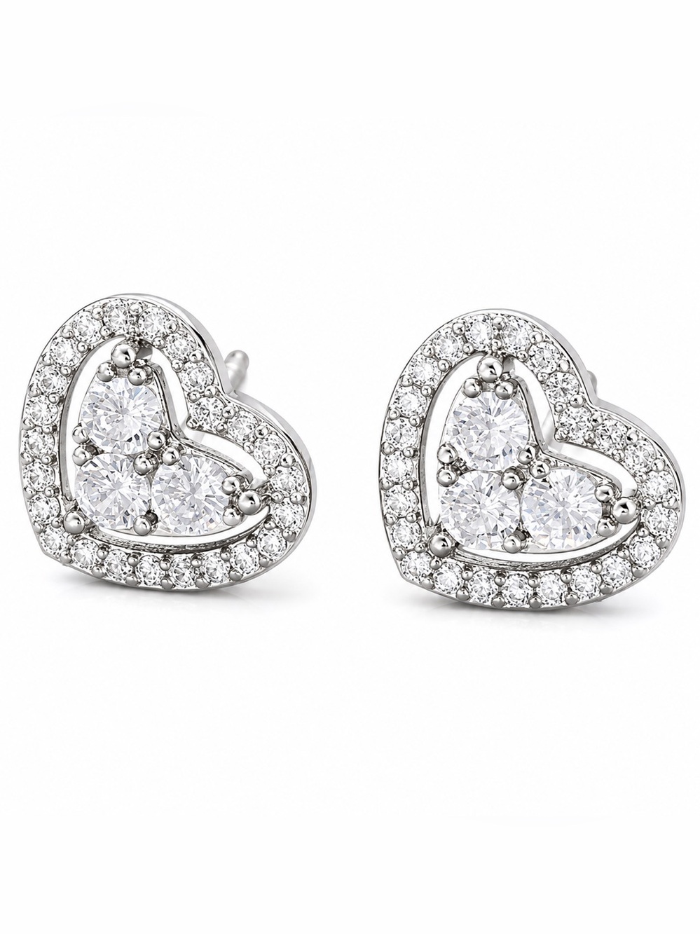 💥3/$15💥 Silver Heart Cubic Zirconia Stud Earrings - Sparkling White